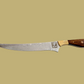 Something's Fishy Branded 
14" Stainless steel Damascus Fillet knife twist pattern 256 layers with full tang, brass and wood handle with mosaic pin.